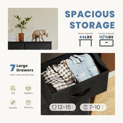 JHK Modern Wooden Dresser with 7 Fabric Drawers