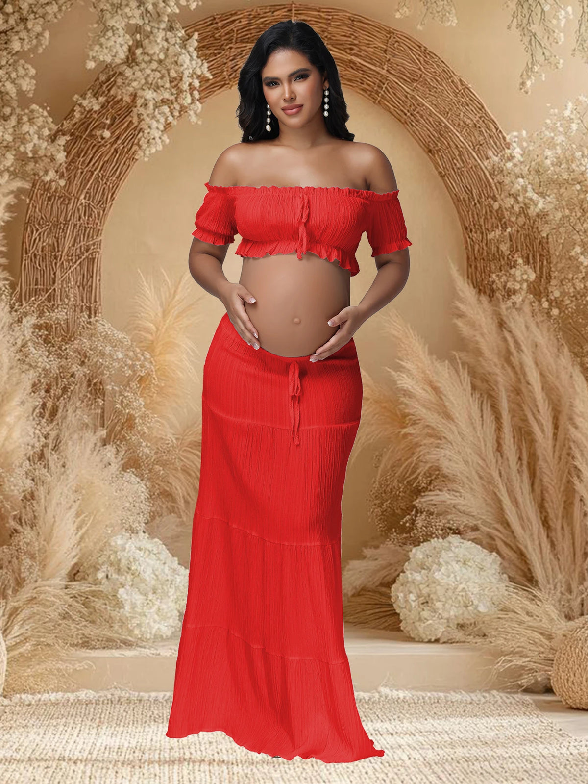 Maternity Photography Dress Set 2Pc Ruffles Tube Top Skirt