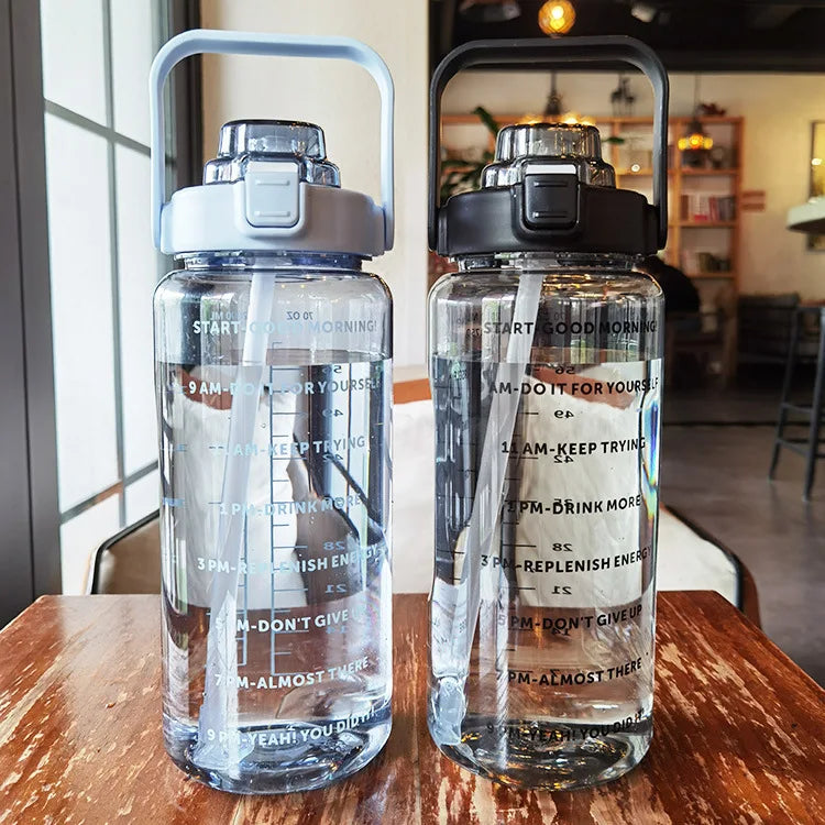 2 Liters Portable Plastic Travel Water Bottle with Straw