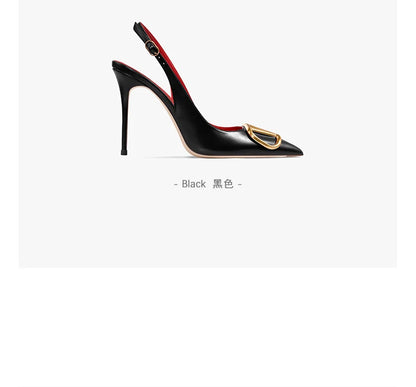 Black Slingback Sandals for Women with High Heels