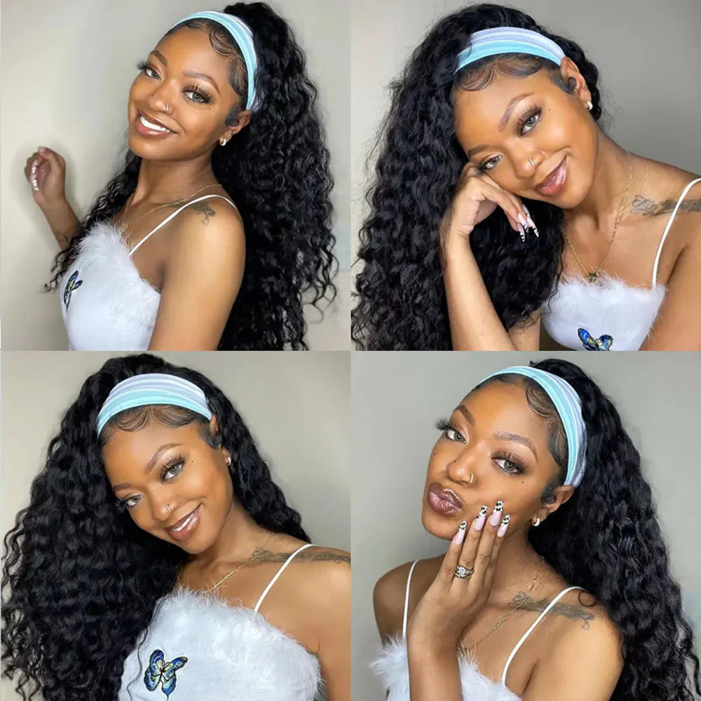 Deep Water Wave Human Hair Headband Wig 200% Density