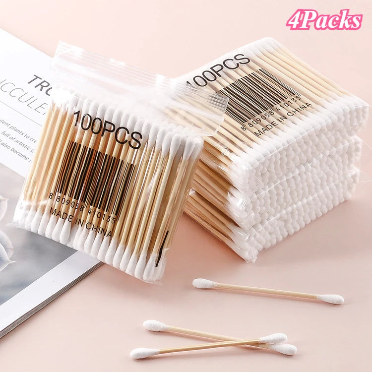100 Pcs Baby Cotton Swabs with Wooden Sticks
