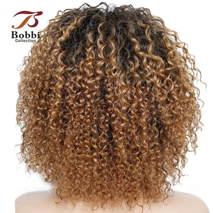 220% Density Glueless Short Curly Human Hair Wig Ginger Brown