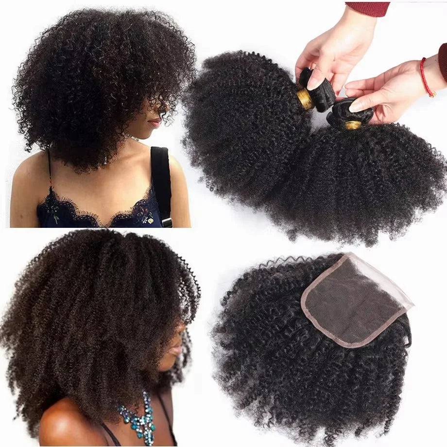 ELISHEVA Indian Human Hair Weave Bundles Kinky Curly Jet Black