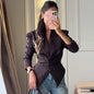 Chic Waist Cinched Women's Blazer Coat with Stand Collar