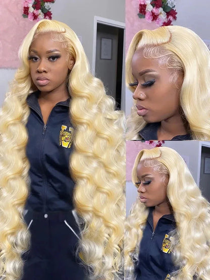 613 Honey Blonde Body Wave Human Hair Wig 360 Lace Frontal