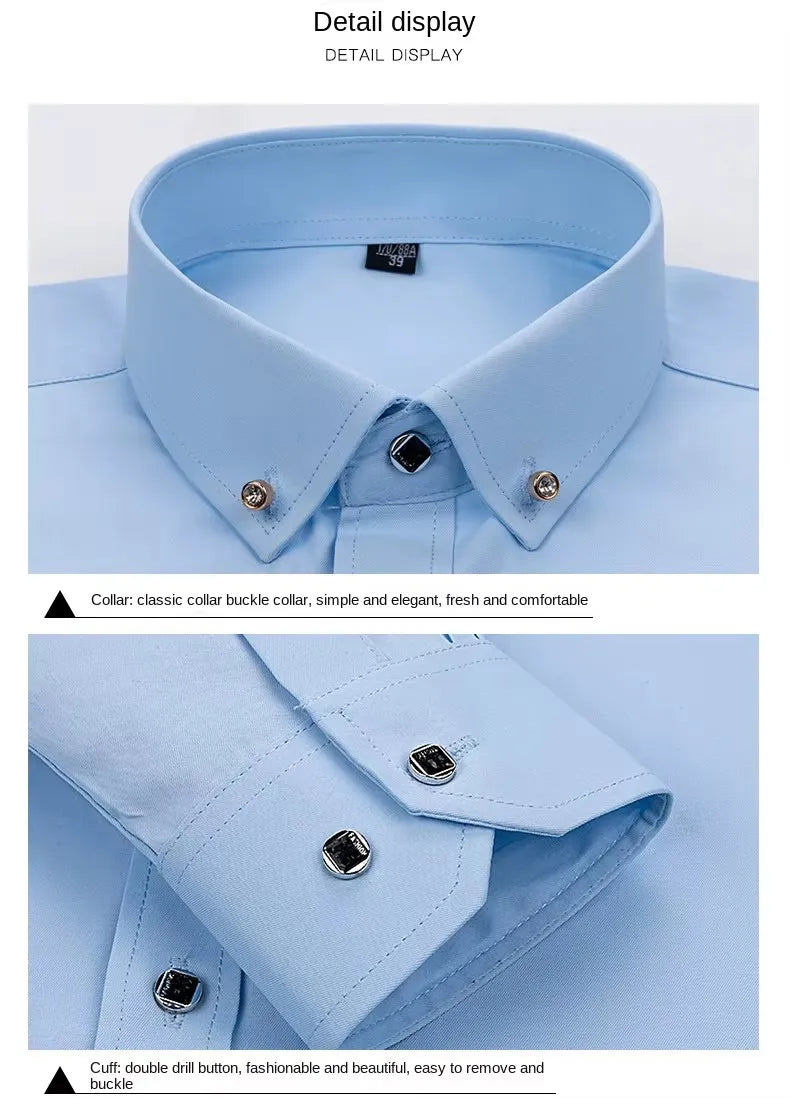 Men's Formal White Dress Shirt Long Sleeve Cotton Blend