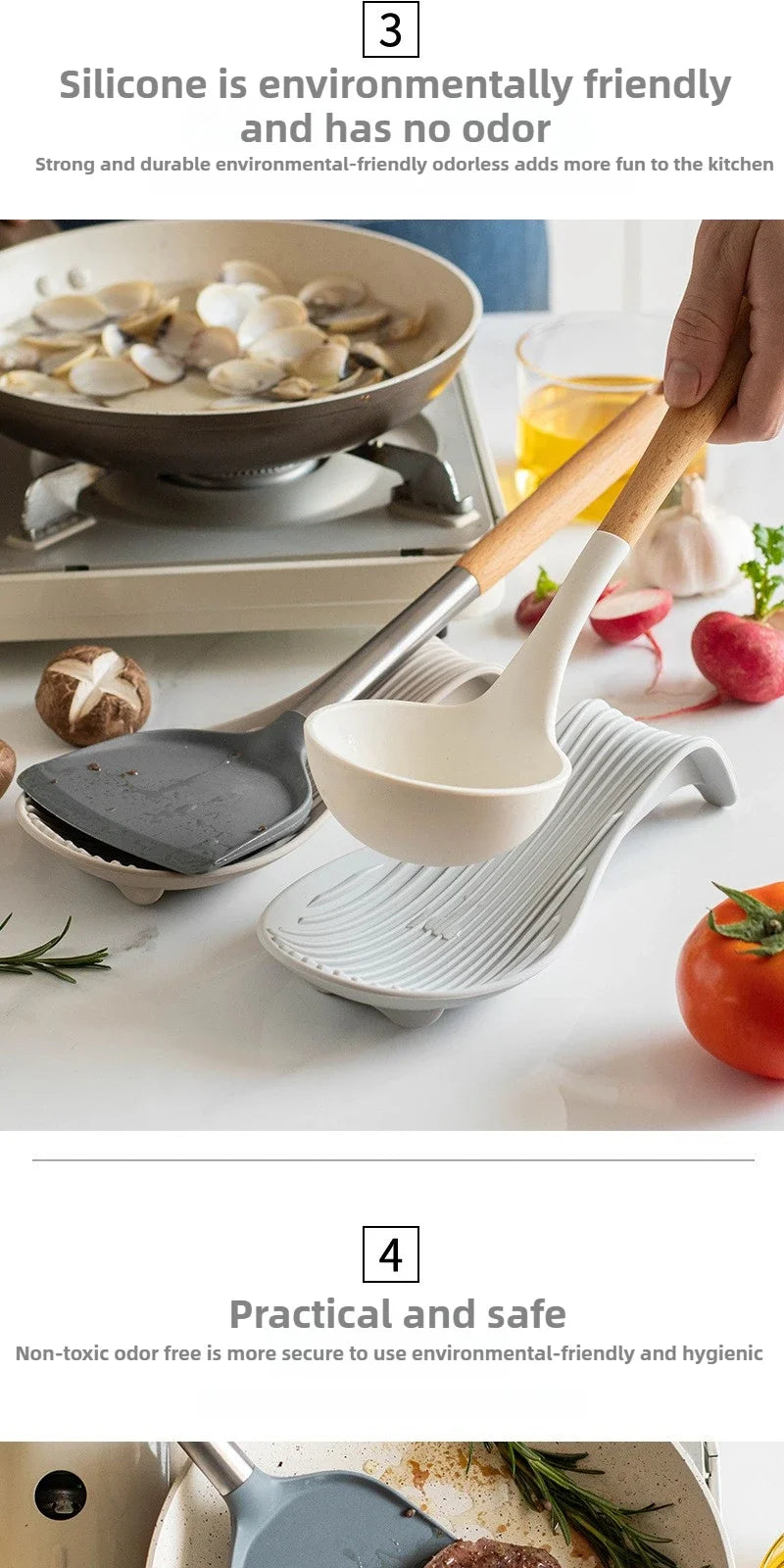 Silicone Spoon Holder and Kitchenware Tray