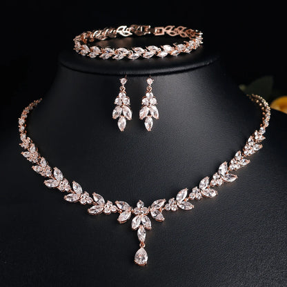 ZAKOL Brilliant Zirconia Leaf Jewelry Set for Women