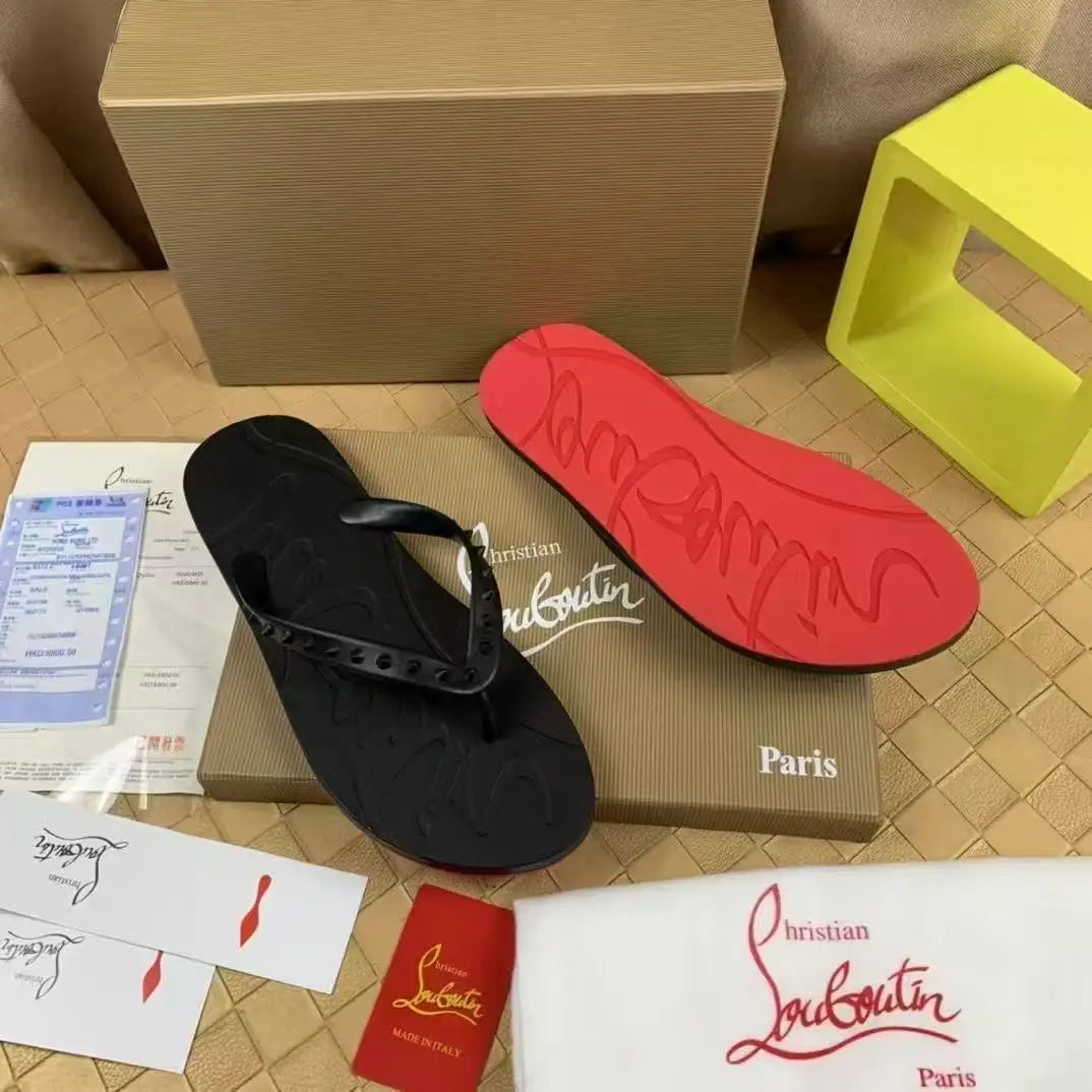 Men's Red Sole Leather Flip Flops Casual Sandals