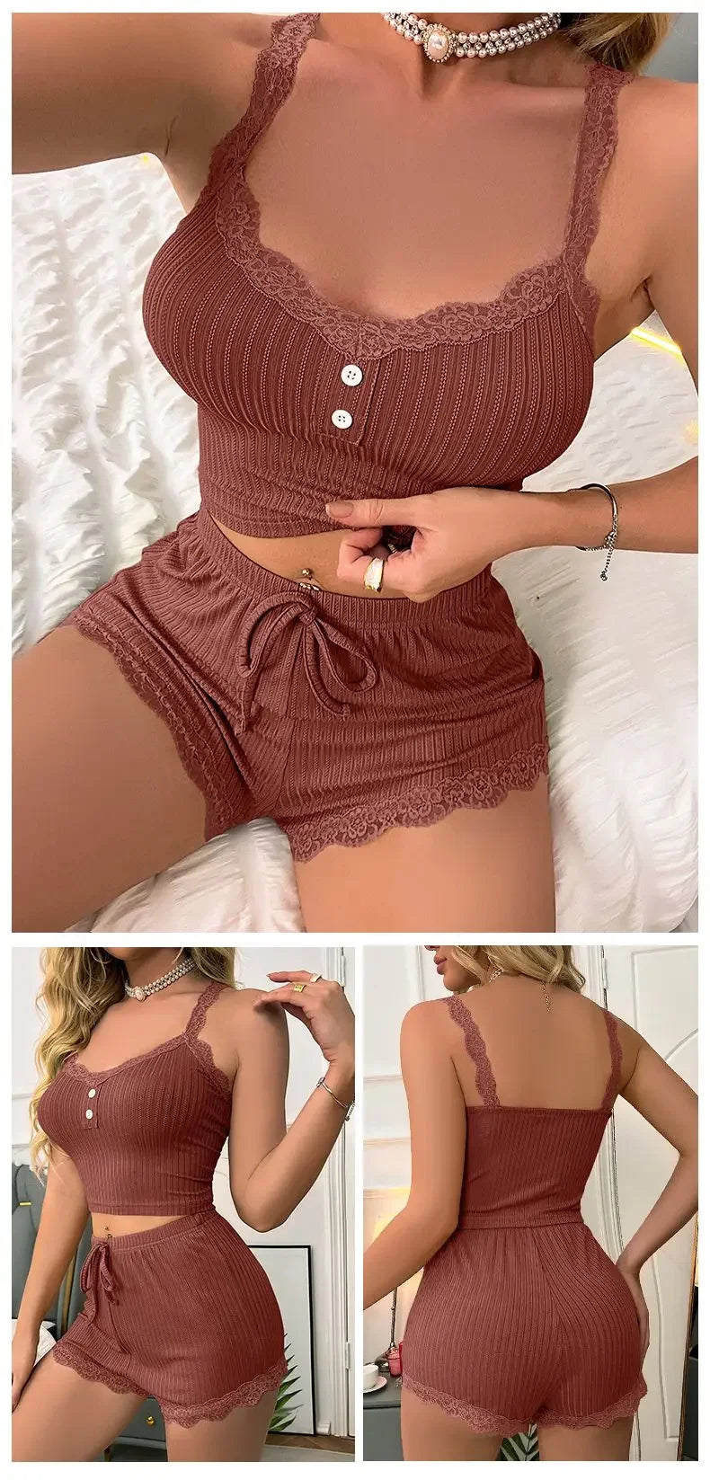 Women Summer Sexy Pajama Set Sleepwear Trousers