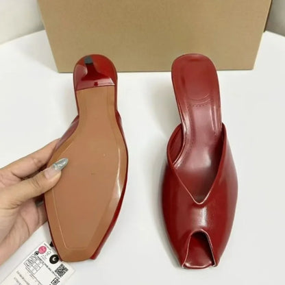 Peep Toe High Heeled Sandals Patent Leather Mules