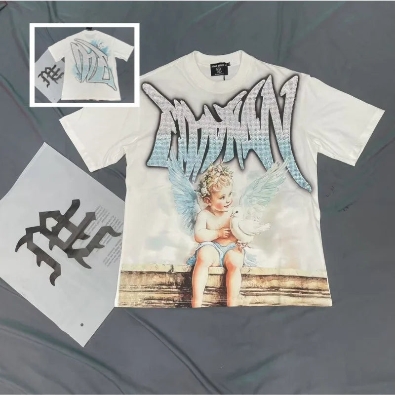Mixed Emotion Cotton T-Shirt for Couples with Angel Print