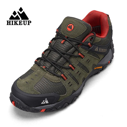 HIKEUP Men's Suede Leather Hiking Shoes Black Gray Khaki