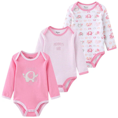 Kiddiezoom 3 Pcs Cotton Long Sleeve Baby Bodysuit