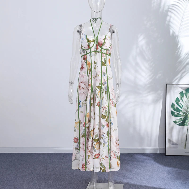 Elegant Printed A-Line Women's Dress in Polyester