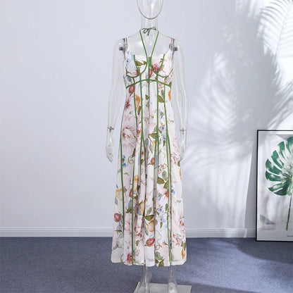 Elegant Printed A-Line Women's Dress in Polyester