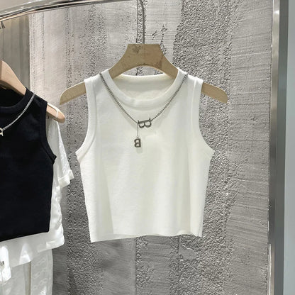 Striped Knit Sleeveless Waistcoat for Women