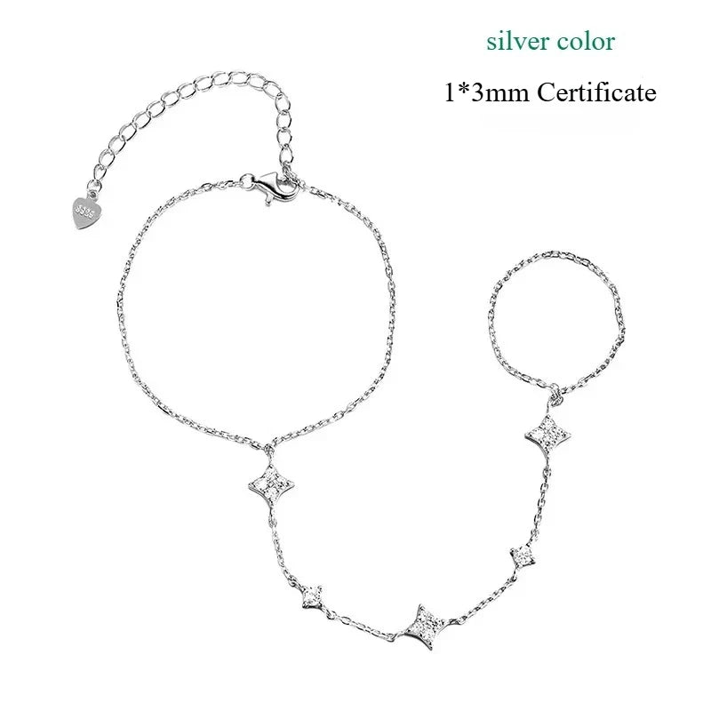 Moissanite Charm Bracelet 14K Plated Silver Adjustable