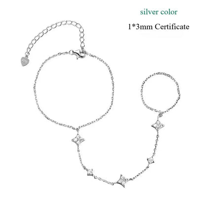 Moissanite Charm Bracelet 14K Plated Silver Adjustable