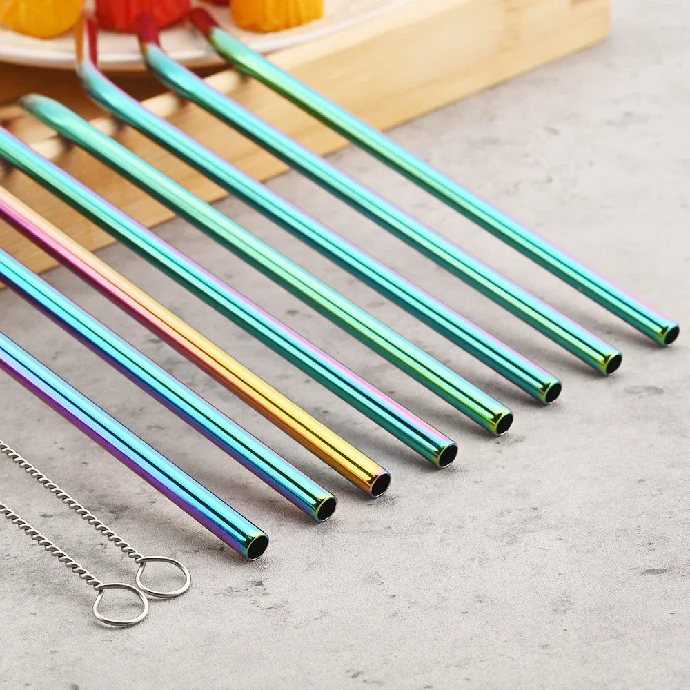 8pcs Colorful Reusable Stainless Steel Drinking Straws