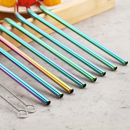 8pcs Colorful Reusable Stainless Steel Drinking Straws