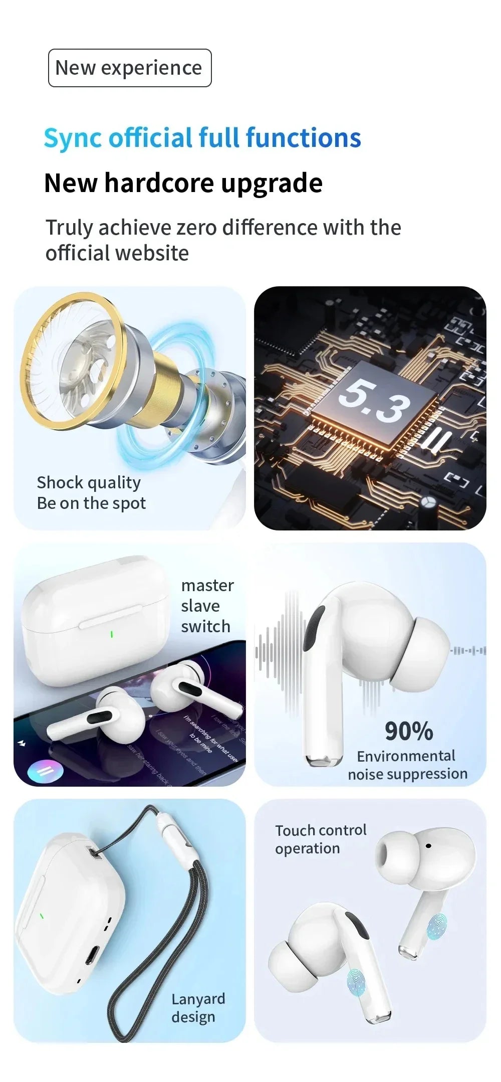 For Air Pro5 Wireless Bluetooth Earbuds with Noise Cancelling