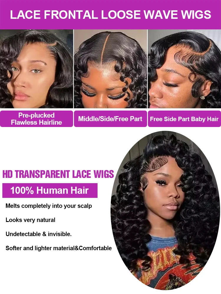 Loose Deep Wave 360 Full Lace Front Human Hair Wig 30 Inch