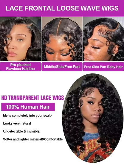 Loose Deep Wave 360 Full Lace Front Human Hair Wig 30 Inch