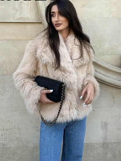 Cropped Faux Fur Jacket Coat for Women