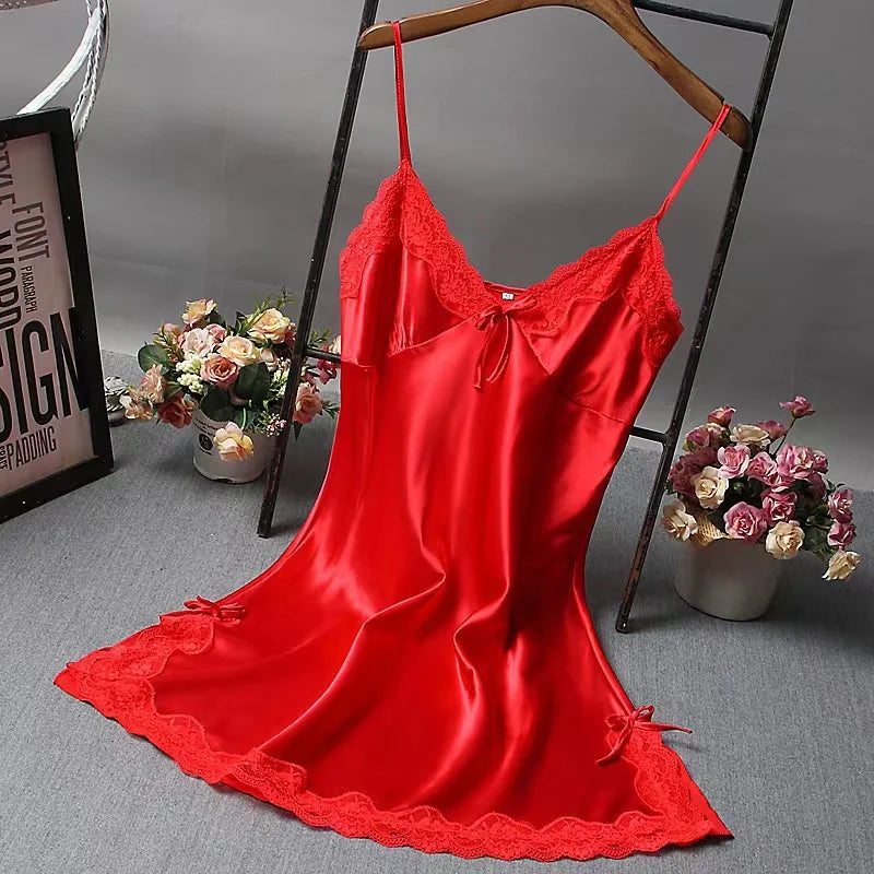 Women Lace Trim V Neck Camisole Nightgown