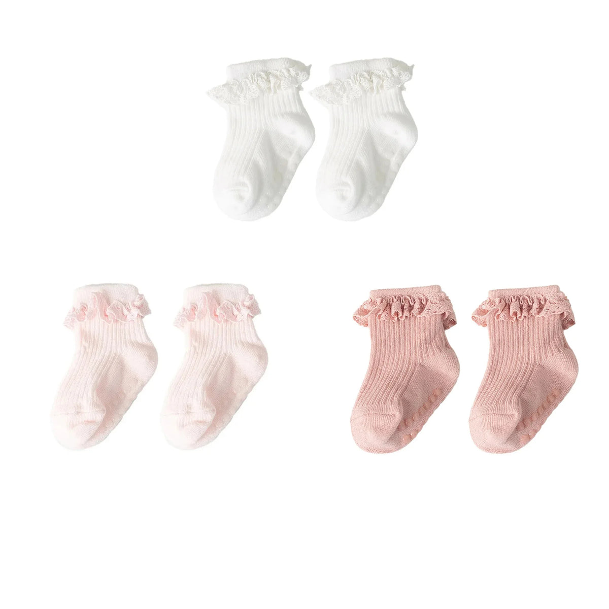Cotton Lace Socks for Toddler Girls Non-slip Half Knee