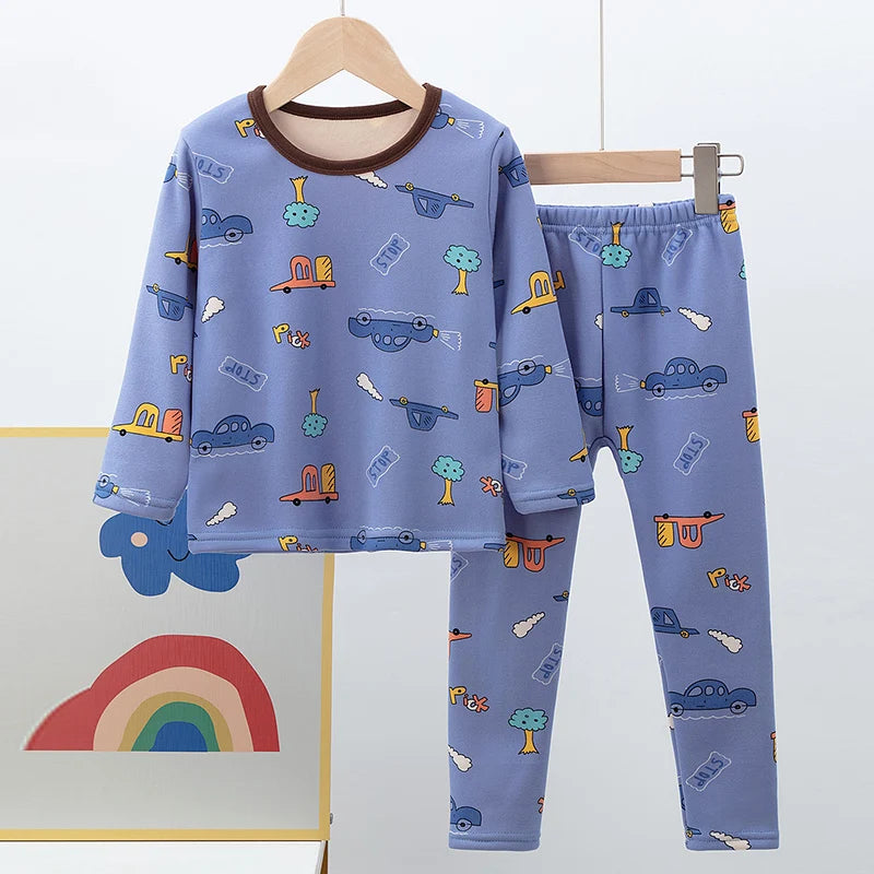 Children's Cartoon Printed Thick Warm Underwear Set