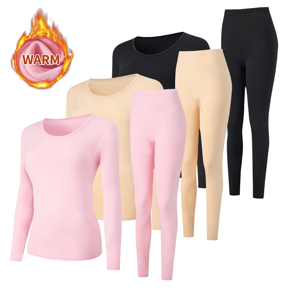 Women's Solid Color Round Neck Warm Suit