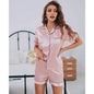 Womens Silk Satin Pajama Set Short Sleeve Loungewear