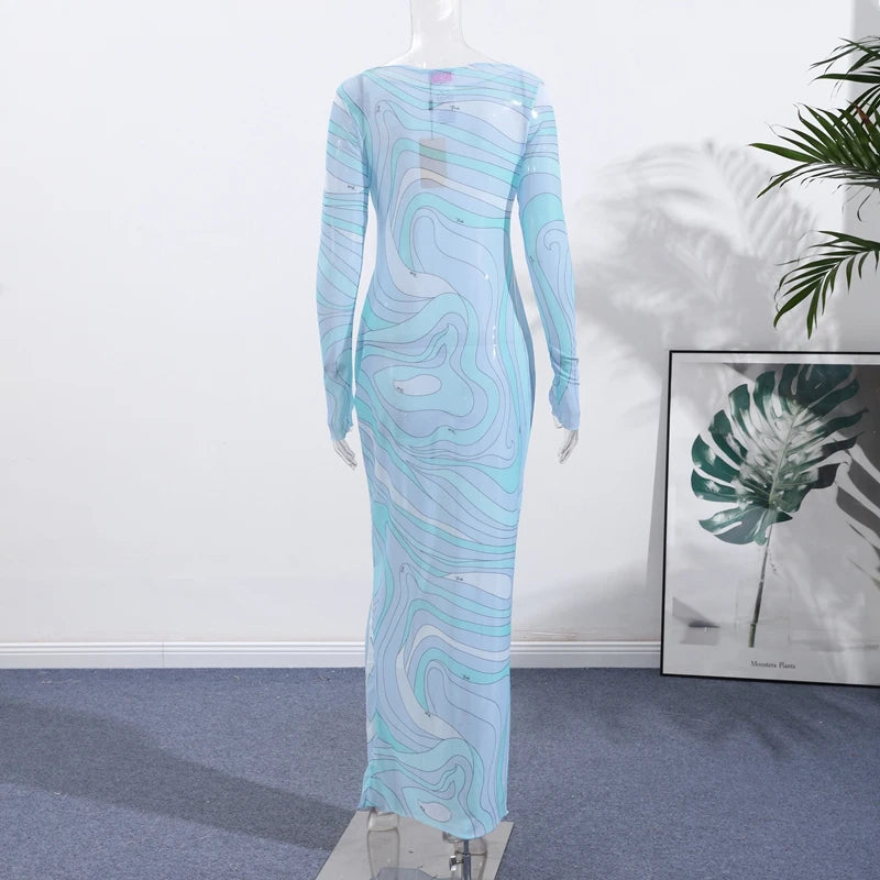 Sheer Mesh Bodycon Maxi Dress for Women