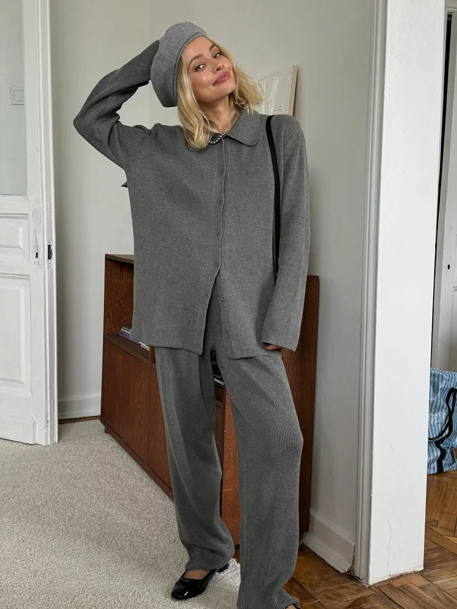 Knit Cardigan Pants Set for Women - Thick and Warm Outfit