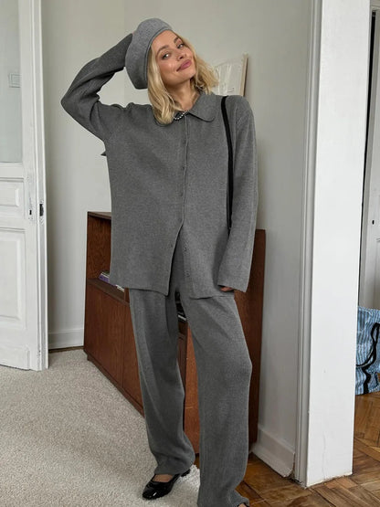 Knit Cardigan Pants Set for Women - Thick and Warm Outfit