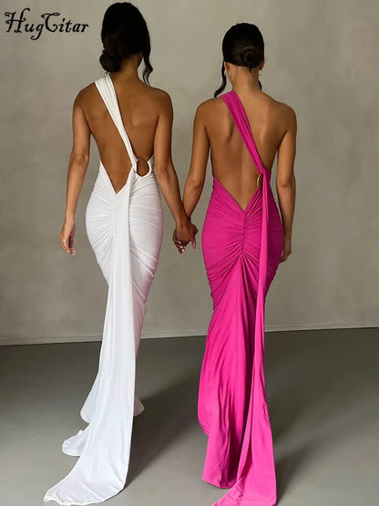 Hugcitar One Shoulder Backless Maxi Dress Women