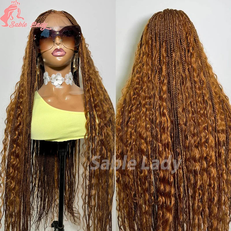 Boho Braided Synthetic Full Lace Wig Blonde Curly Ends