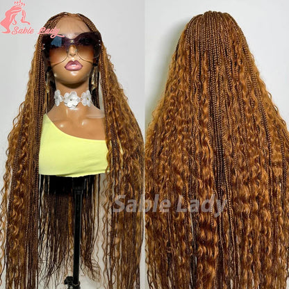 Boho Braided Synthetic Full Lace Wig Blonde Curly Ends