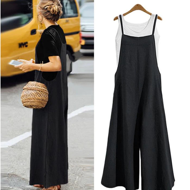 Women’s Cotton Linen Wide Leg Jumpsuit 5XL