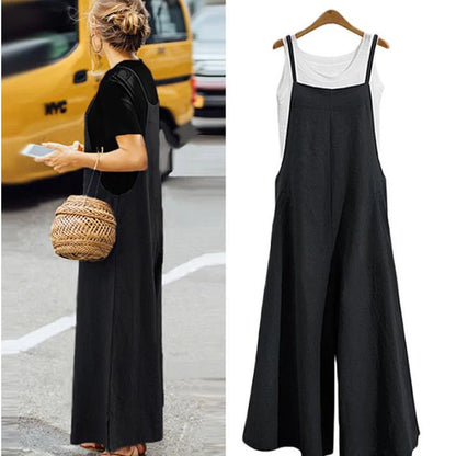 Women’s Cotton Linen Wide Leg Jumpsuit 5XL