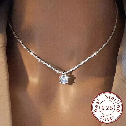 Real Moissanite Diamond Pendant Necklace 925 Sterling Silver