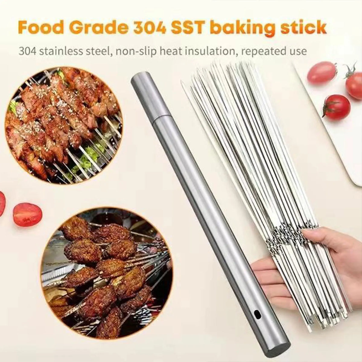 20 Pcs Stainless Steel Rotatable Barbecue Skewers