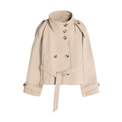 Double-Sided Long Trench Coat for Women with Pockets