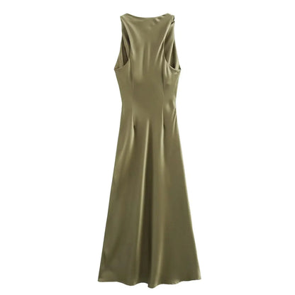 Satin Midi Dress for Women Sleeveless Elegant Evening Dress