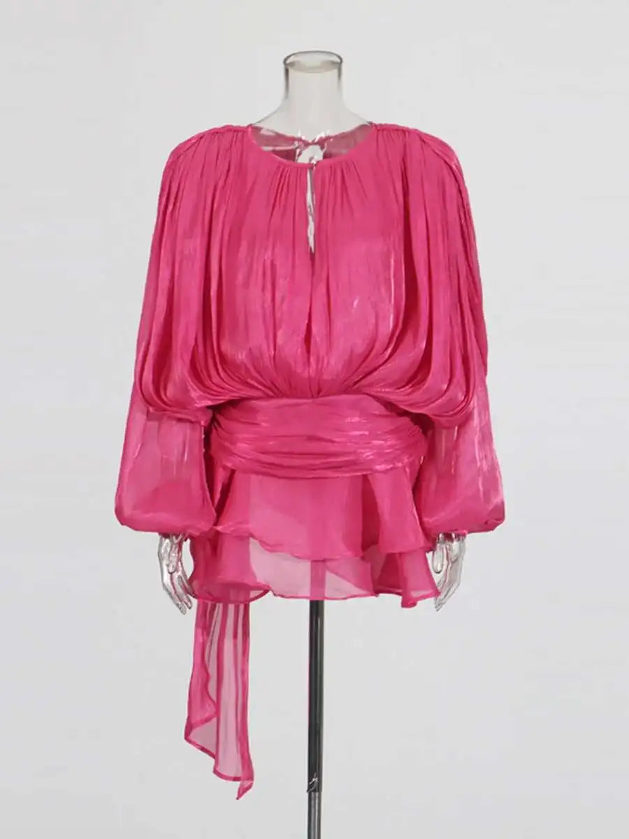 TWOTWINSTYLE V Neck Long Sleeve Mini Dress for Women