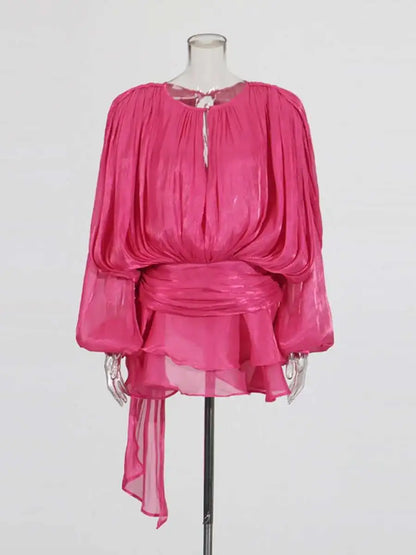 TWOTWINSTYLE V Neck Long Sleeve Mini Dress for Women