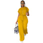 Women Casual Short Sleeve Drawstring Top and High Waist Pants Set